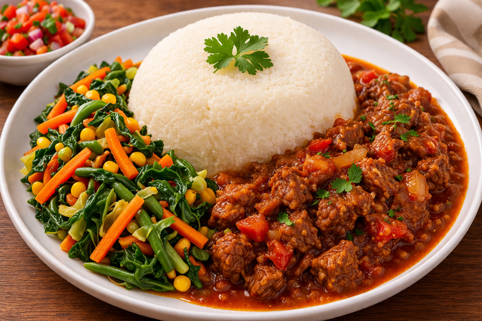 UGALI, VEGGIES, MEAT SAUCE
